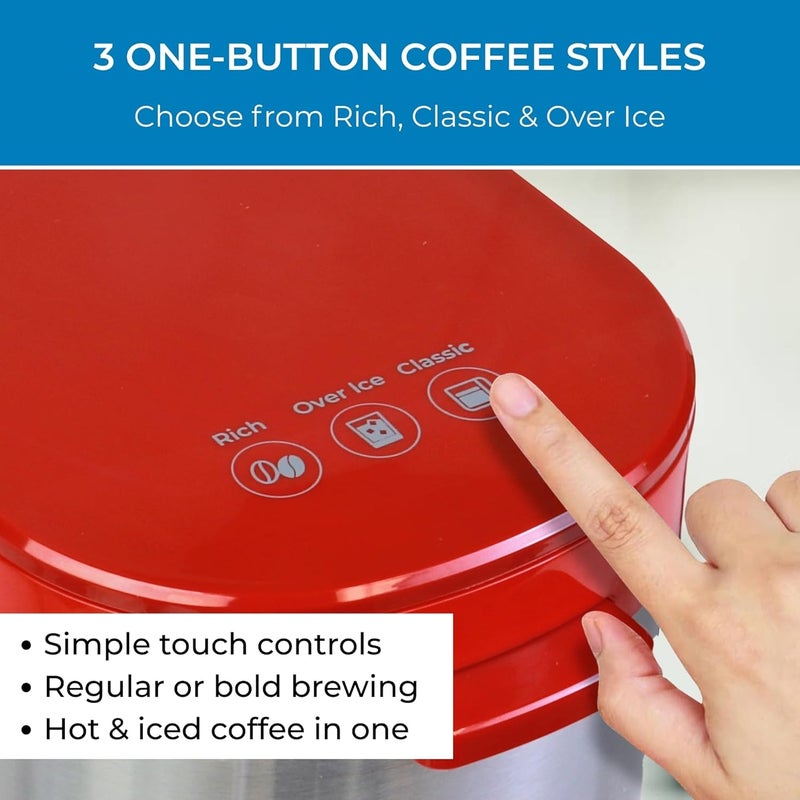 Koolatron Kenmore Single Serve Coffee Maker & Stainless Steel Travel Mug, Capsule/Pod & Ground Coffee Brewing, K Cup Compatible, Hot & Iced Coffee Machine, 6 to 14 Oz Brew Sizes, Auto Shut-Off, Red - Image 5